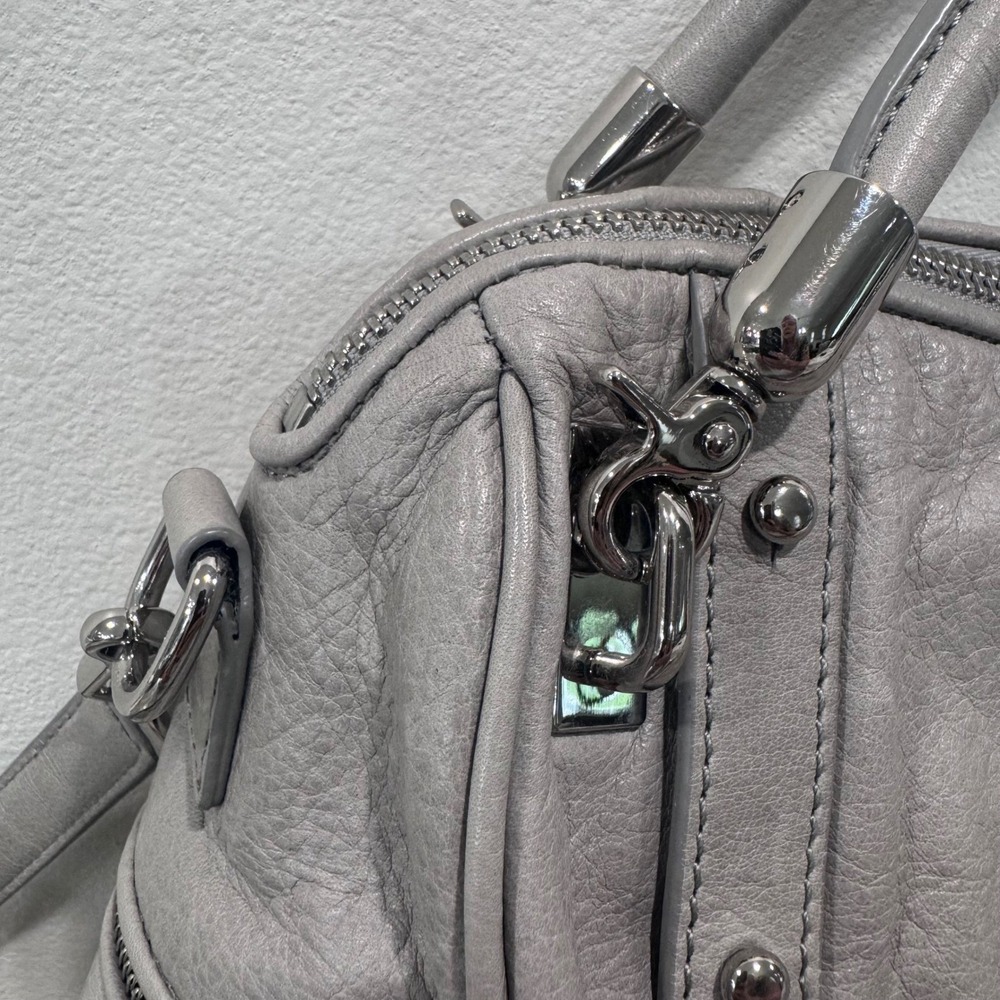 Rebecca Minkoff Regan Satchel Grey Pebbled Leather Silver Hardware Crossbody Bag - Picture 2 of 16